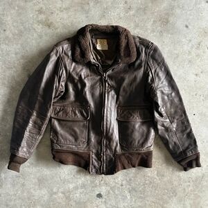 Vintage 70s USN G-1 Leather Bomber Jacket Size 40